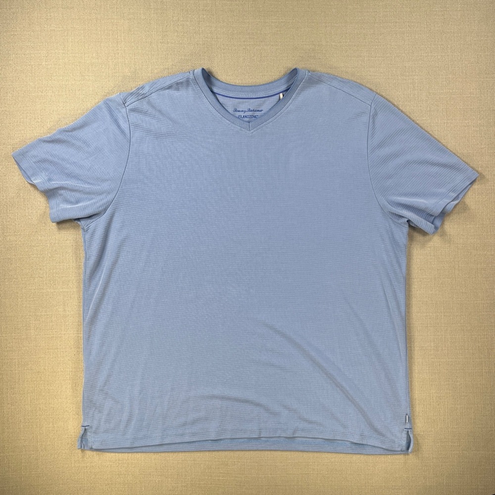 Tommy Bahama IslandZone Mens XXL Light Blue V-Neck Textured T-Shirt CoolMax